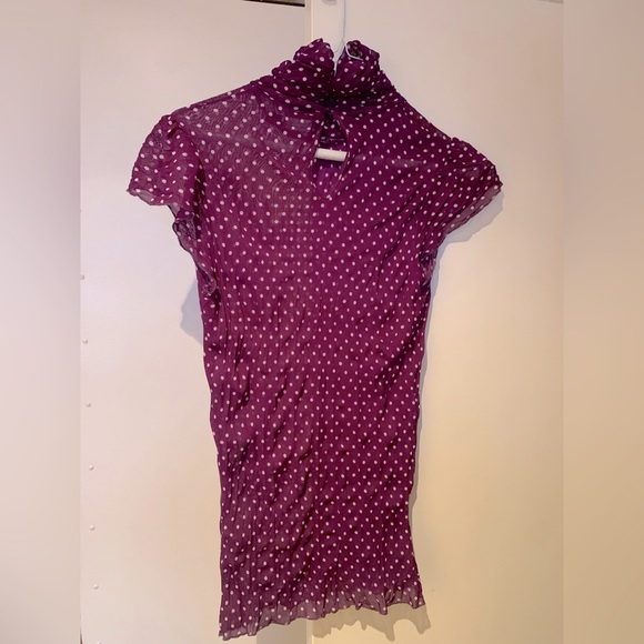 Zara sheer purple/white high neck polka dot top. - Picture 2 of 4